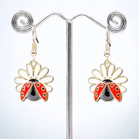 Ladybug Drop Earrings - Picture 3 of 3
